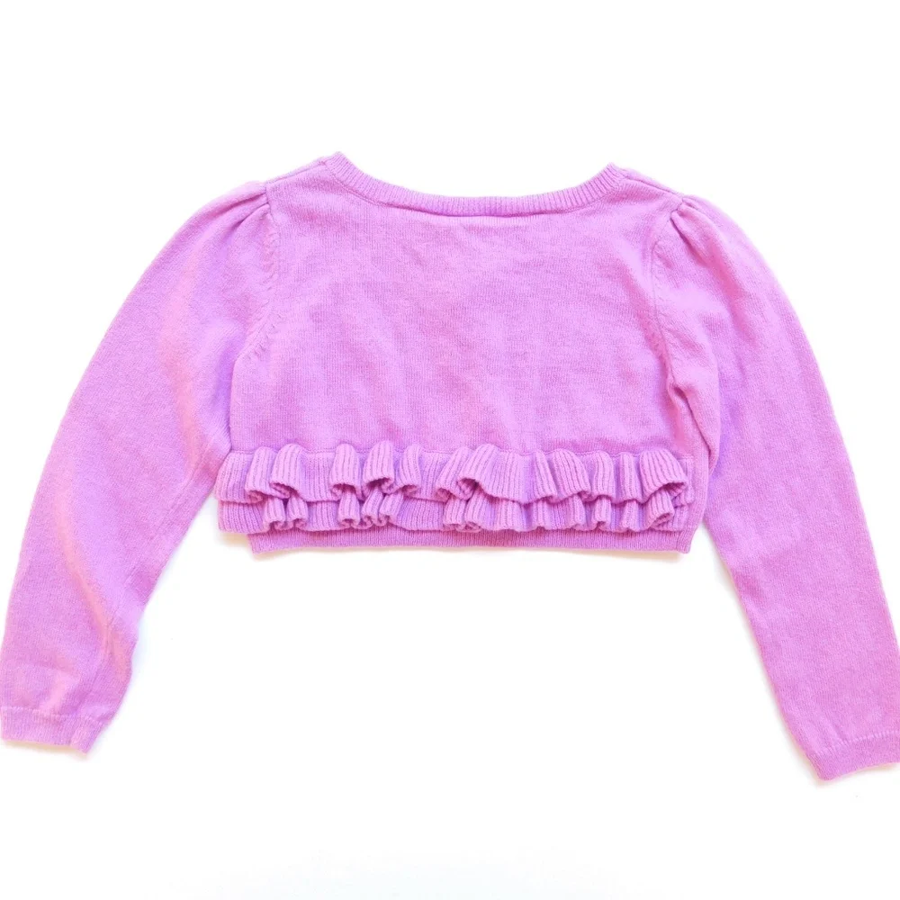 Gymboree Girls Button Up Cardigan Sweater Size 2T‎ Purple Ruffle Detail Cropped